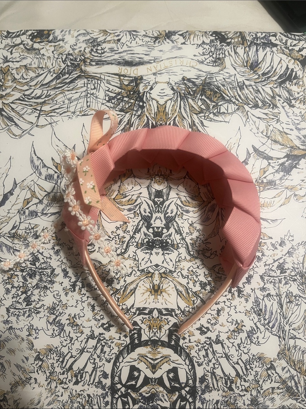 Handmade Pink Decorative Pleated Headband with Floral Accent - Kids Accessories